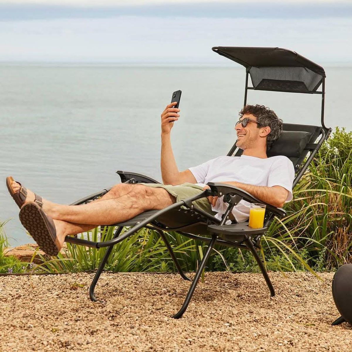 GENERICO - SILLA PLEGABLE GRAVEDAD CERO RECLINABLE PLAYA TERRAZA JARDÍN CAMPING CON SOMBRILLA Y BANDEJA PREMIUM