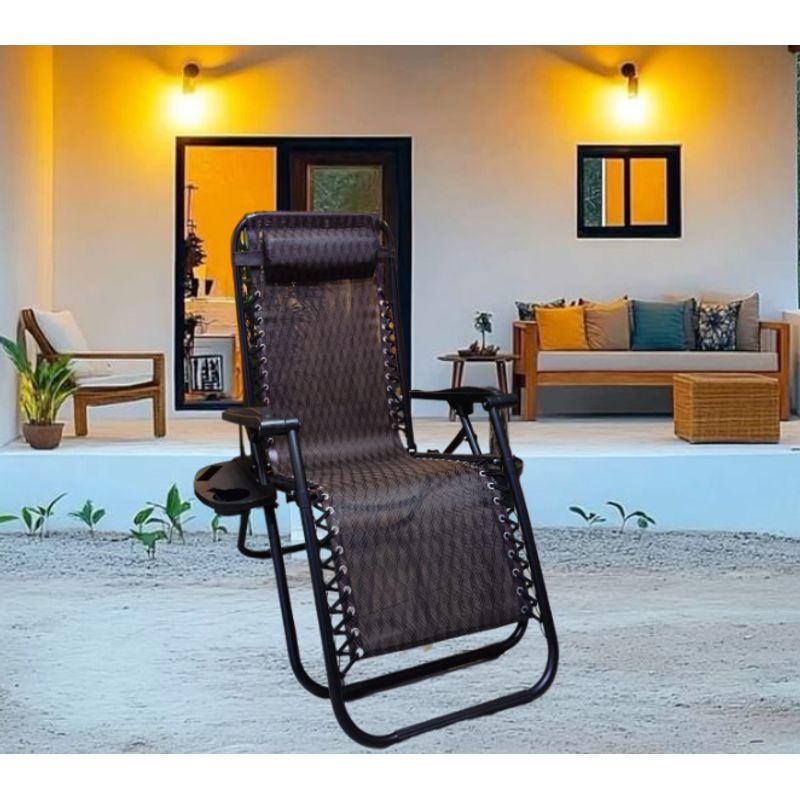GENERICO - SILLA PLEGABLE RECLINABLE REPOSERA DE TERRAZA GRAVEDAD CERO BANDEJA PORTA VASO