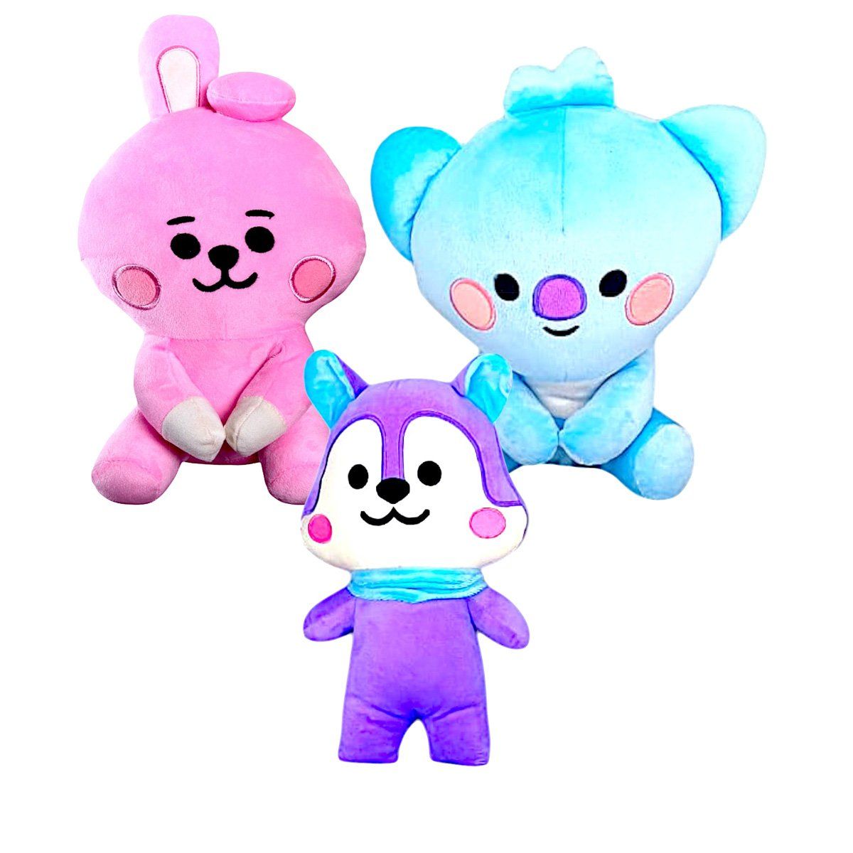 GENERICO - Pack 3 peluches Baby BTS BT21 Cooky Koya Mang Ardilla