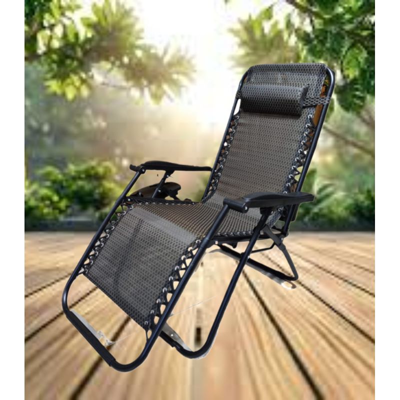 GENERICO - SILLA PLEGABLE RECLINABLE REPOSERA DE TERRAZA GRAVEDAD CERO BANDEJA PORTA VASO