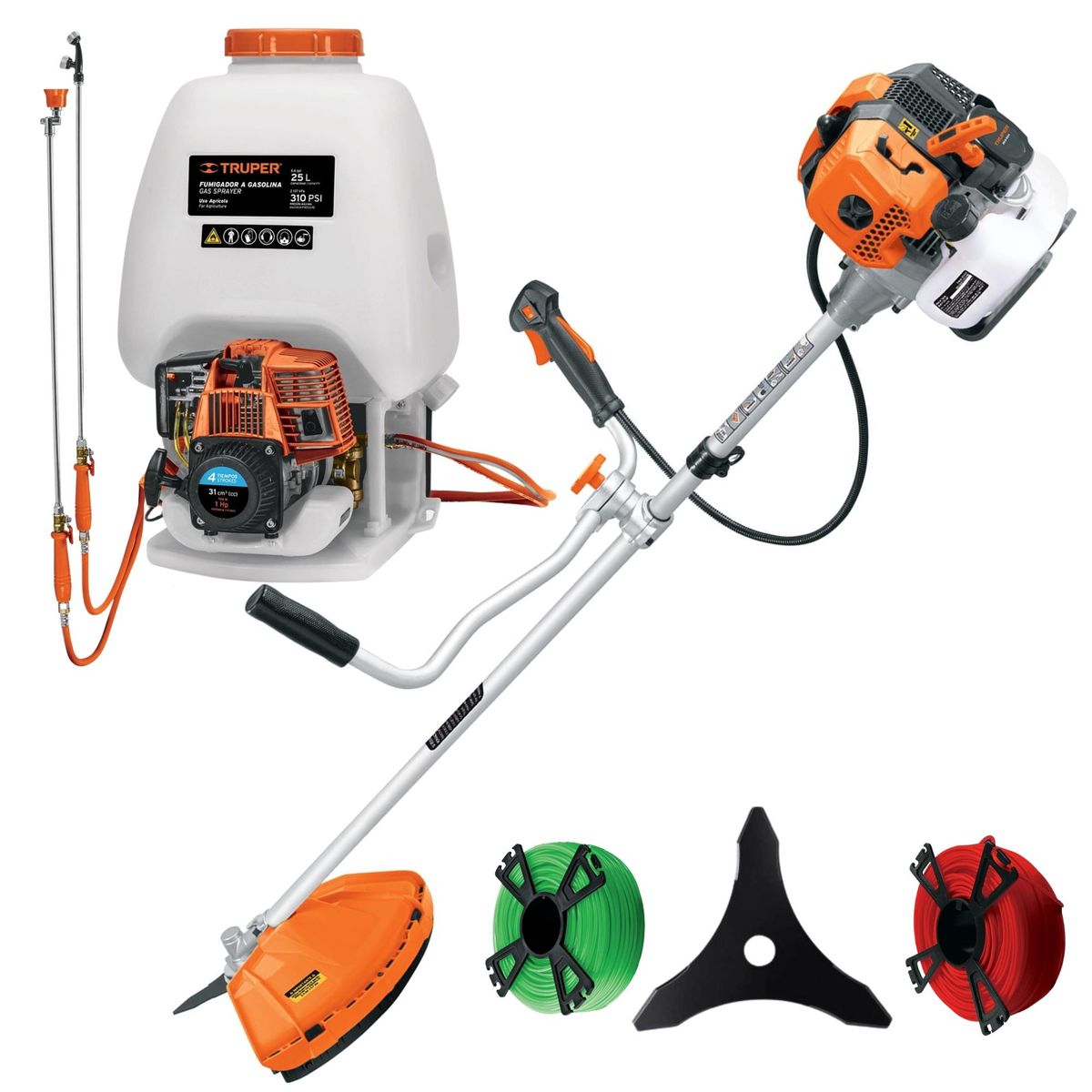 TRUPER - Combo desbrozadora motoguadaña 2HP 52CC motofumigadora 25Lt 4 tiempos