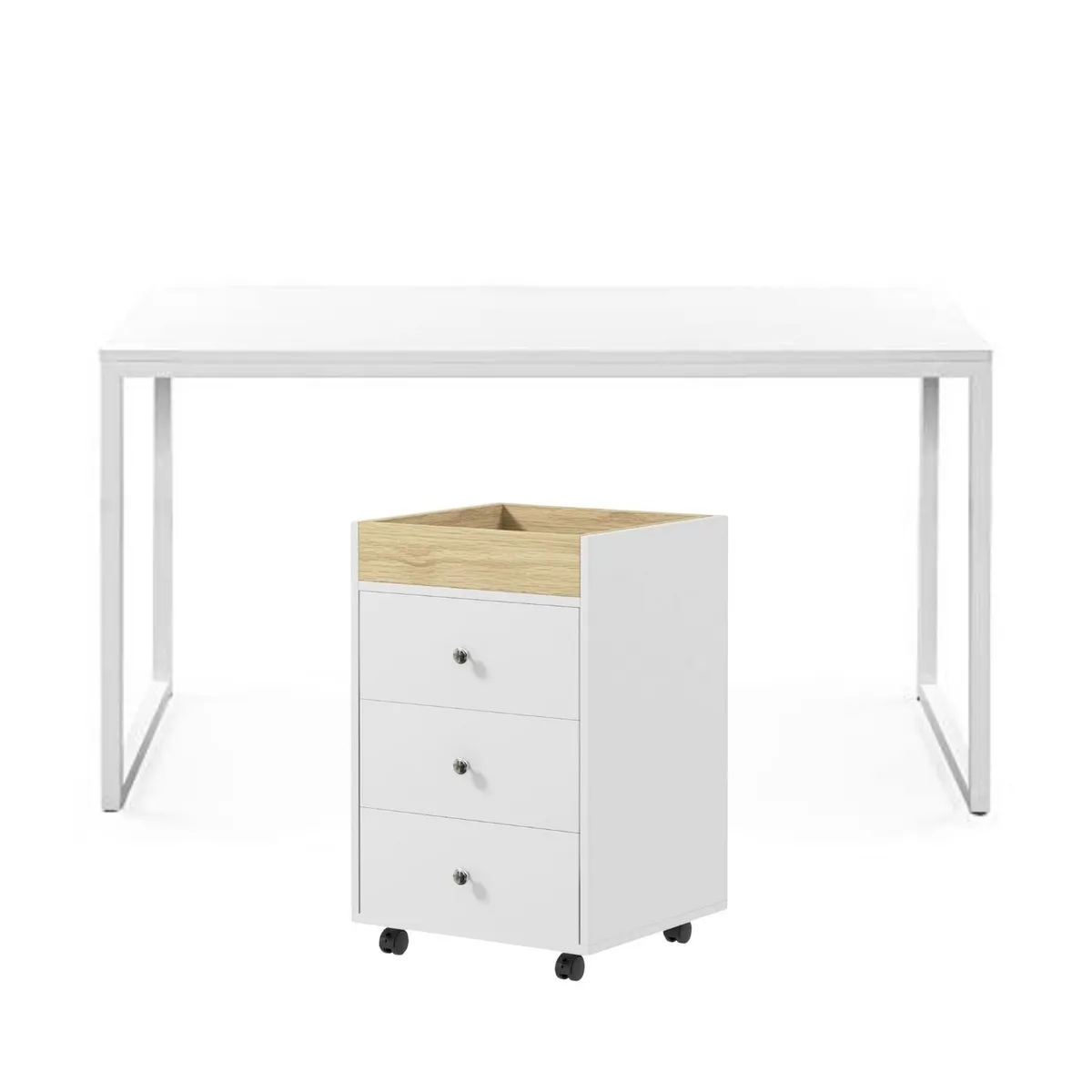 GENERICO - Combo Summer Escritorio Blanco + Cajonera Blanca Coricha Home