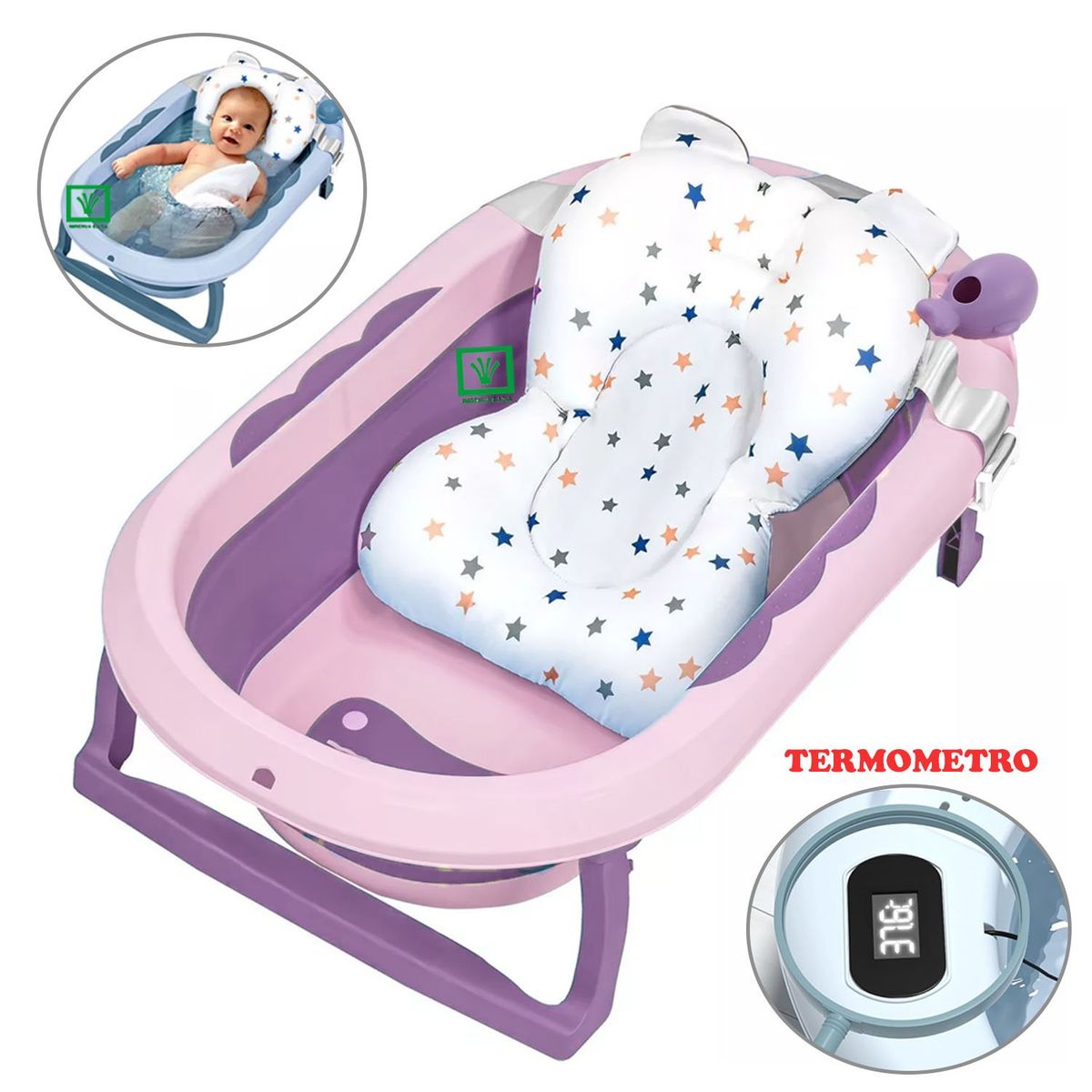 GENERICO - Bañera Tina de Baño Plegable Ballenita Con Termómetro Morado