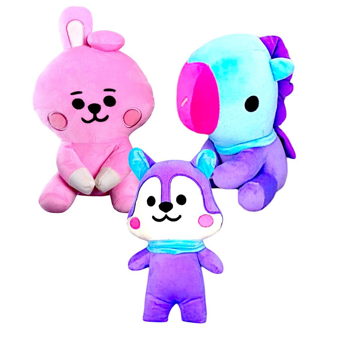 GENERICO - Pack 3 peluches Baby BTS BT21 Cooky Mang Pony Mang Ardilla