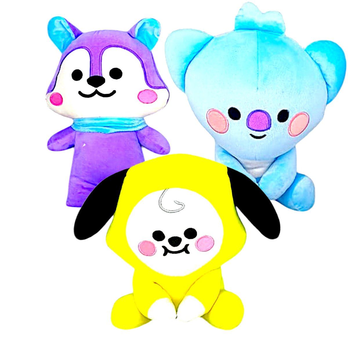 GENERICO - Pack 3 peluches Baby BTS BT21 Chimmy Koya Mang Ardilla