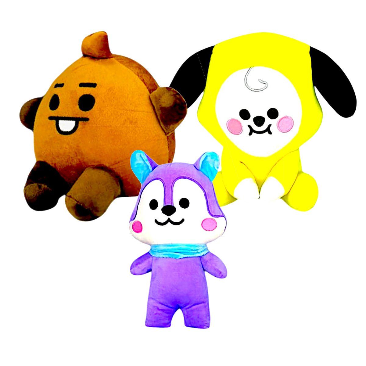 GENERICO - Pack 3 peluches Baby BTS BT21 Chimmy Shooky Mang Ardilla