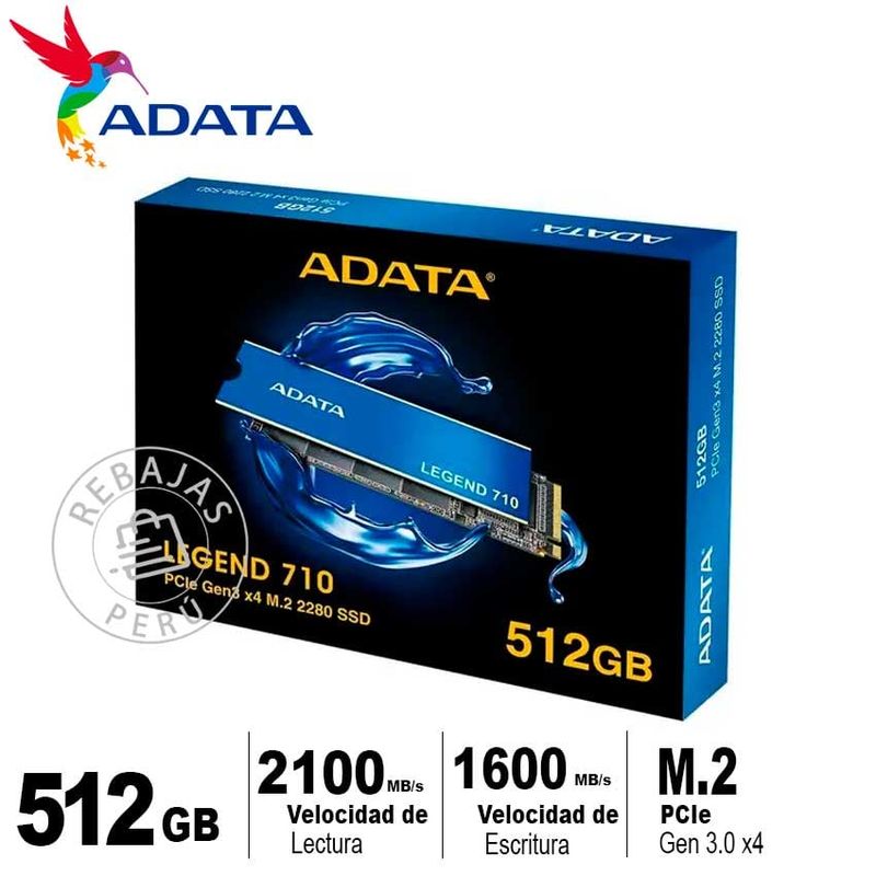 ADATA - Disco M.2 SSD ADATA Legend 710 512GB NVMe M.2 SSD, 2100MB/s