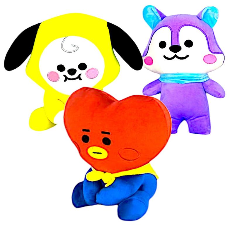 GENERICO - Pack 3 peluches Baby BTS BT21 Chimmy Tata Mang Ardilla