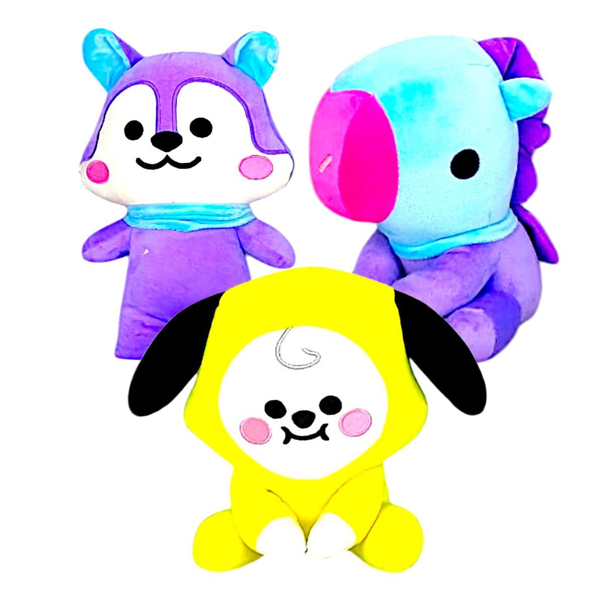 GENERICO - Pack 3 peluches Baby BTS BT21 Chimmy Mang Pony Mang Ardilla