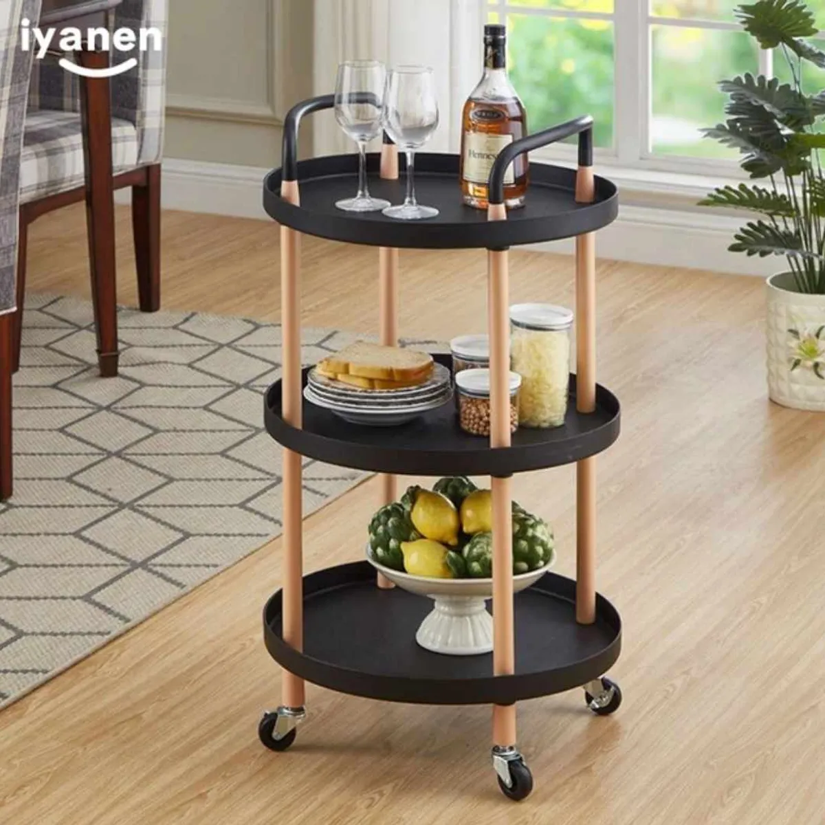 GENERICO - Mesa Auxiliar Rodante Multiusos Elegante de Madera Sala Hogar Oficina