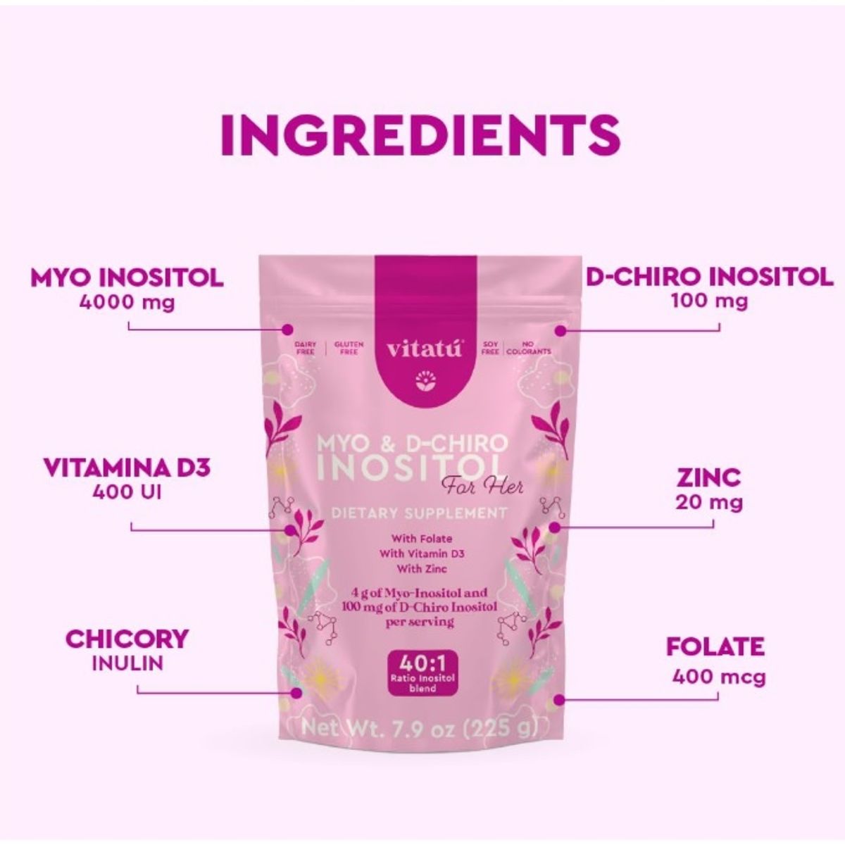 GENERICO - Myo y D-chiro Inositol 40:1 Polvo 45 Servings  - Vitatu