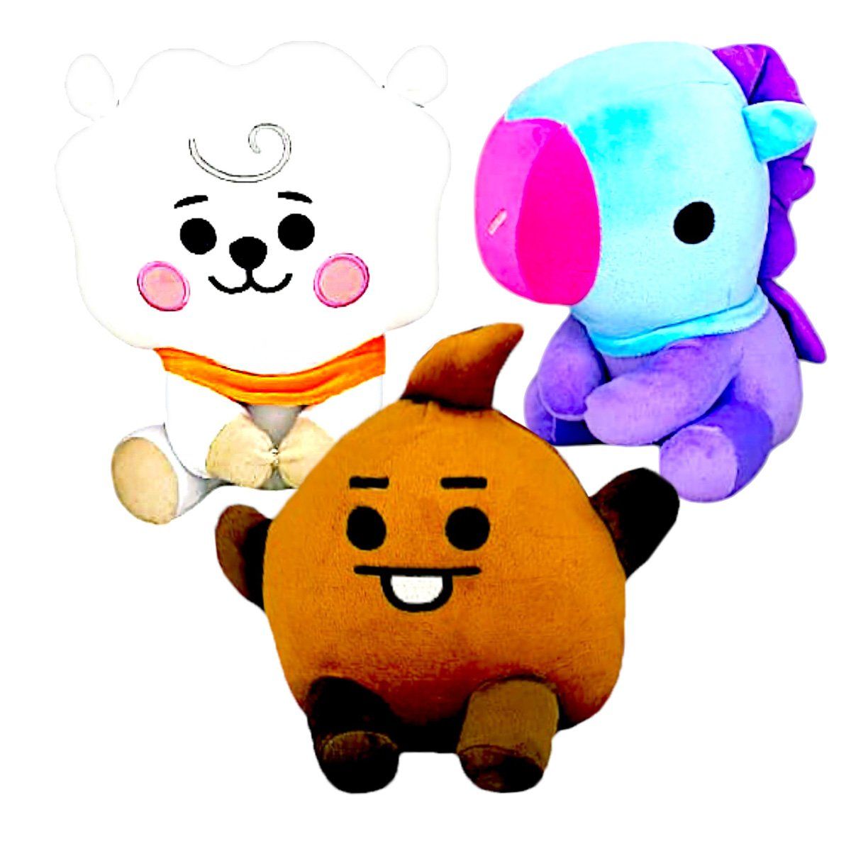 GENERICO - Pack 3 peluches Baby BTS BT21 RJ Shooky Mang Pony