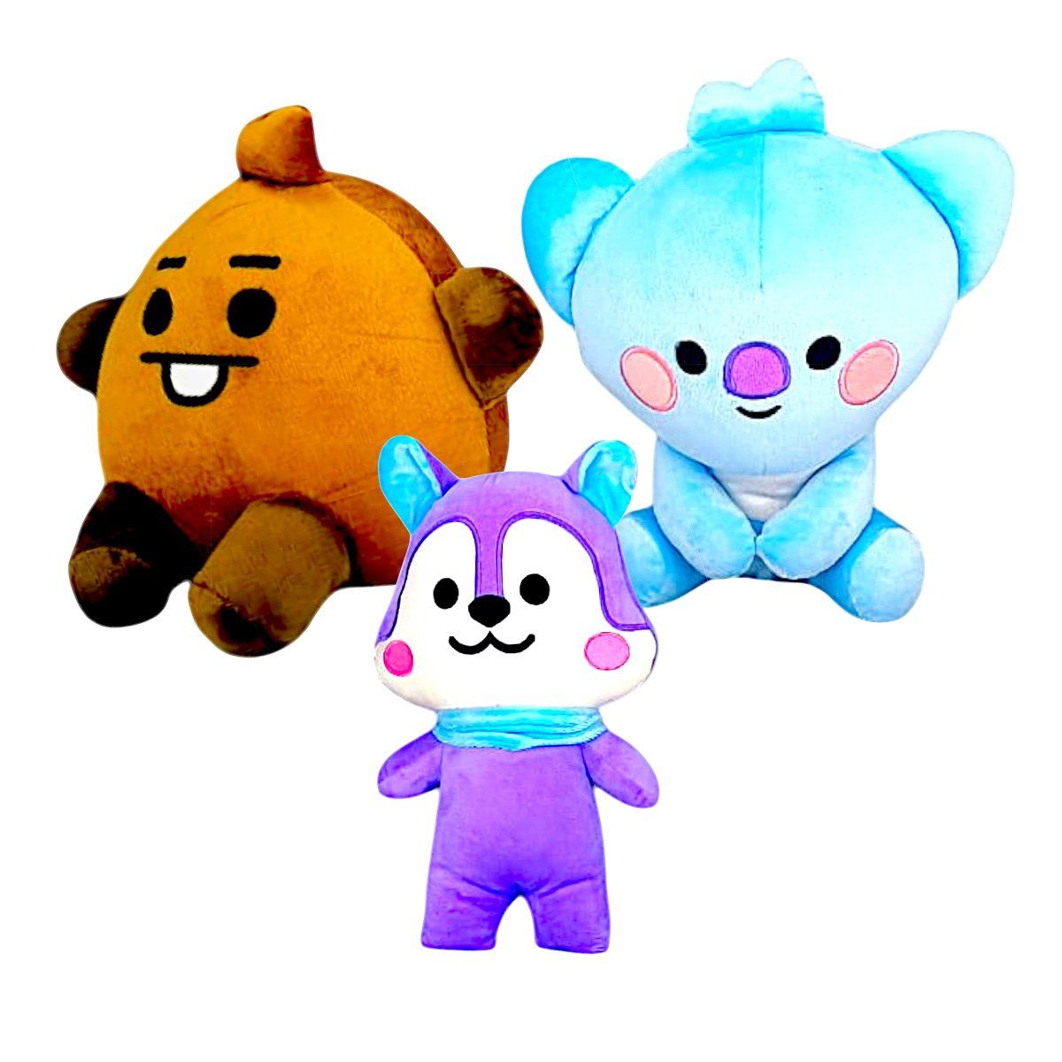 GENERICO - Pack 3 peluches Baby BTS BT21 Koya Shooky Mang Ardilla