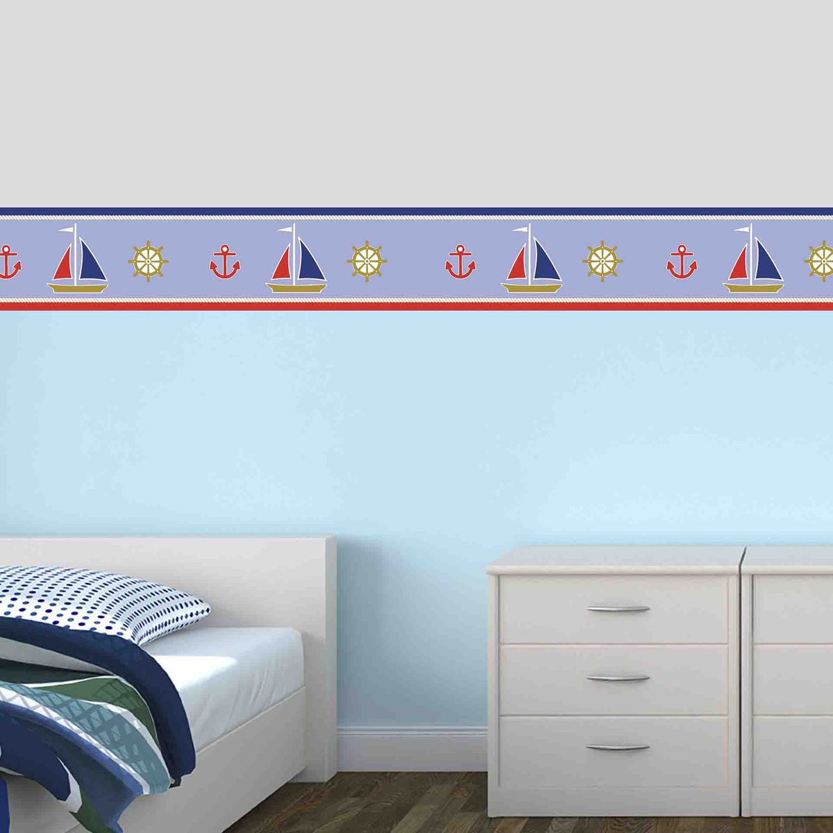 GENERICO - Cenefa Infantil Autoadhesiva para niños – Barcos nautico – 5.92 mts