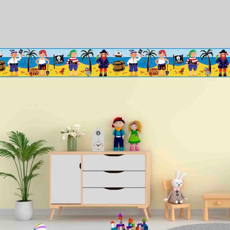 GENERICO - 5.9 mts de Cenefa Infantil autoadhesivo Piratas Amarillo