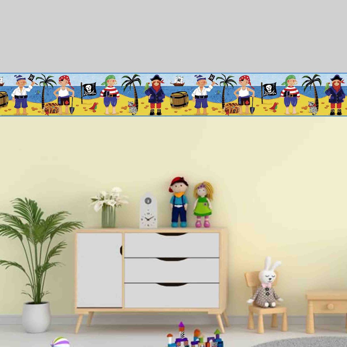 GENERICO - Cenefa Infantil Autoadhesiva Decorativa – Piratas Amarillo – 5.92 mts