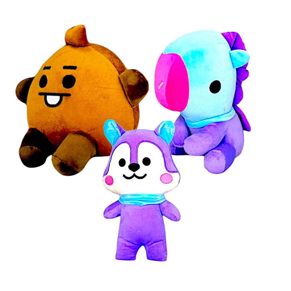 GENERICO - Pack 3 peluches Baby BTS BT21 Shooky Mang Pony Mang Ardilla