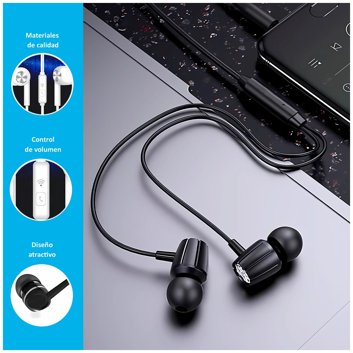 GENERICO - Audífonos Earphone SE378A con cable Micrófono Negro
