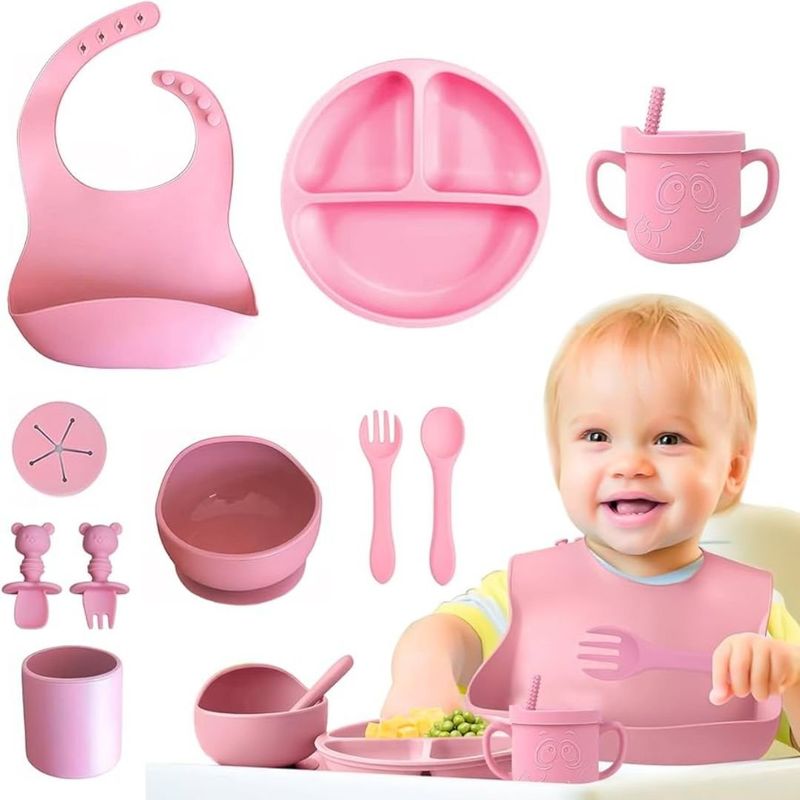 GENERICO - SET DE ALIMENTACIÓN CON CUCHARA SILICONA 6 PIEZAS ROSADO