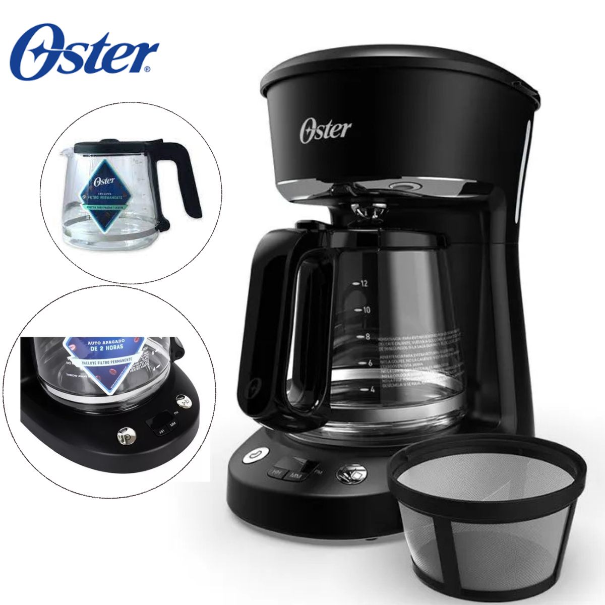 OSTER - Cafetera programable Oster de 12 tazas con auto apagado BVSTDCP12B