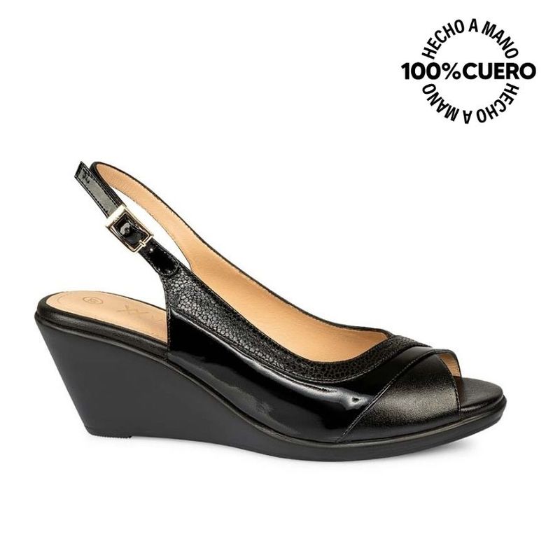 VIALE - Sandalia Peep Toe Casual LINDA-2506 Negro Viale Cuero