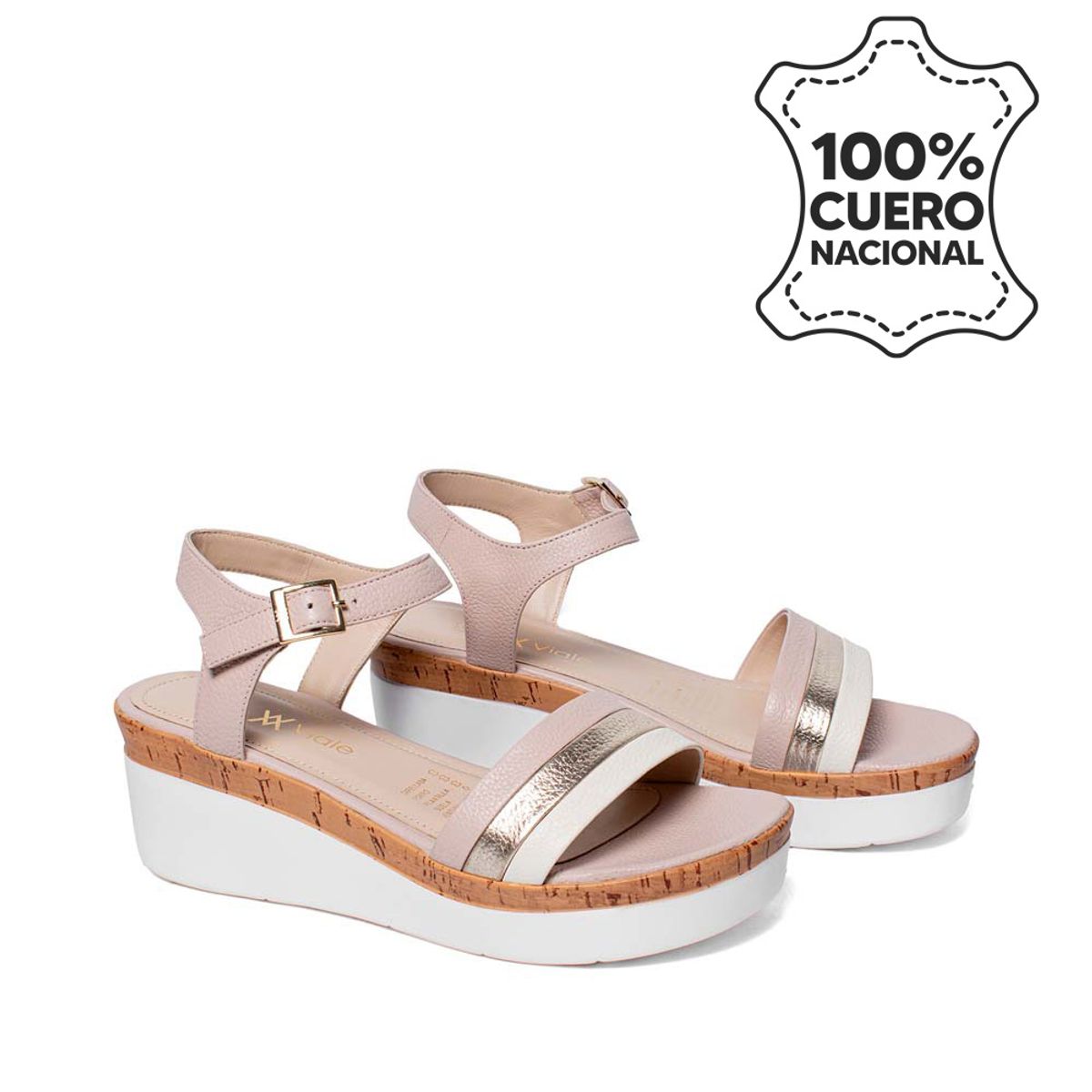 VIALE - Sandalia Dorsay Casual ALE-2512 BlancoRosa Viale Cuero