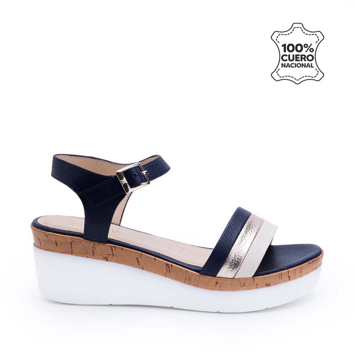 VIALE - Sandalia Dorsay Casual ALE-2512 Blanco Azul Viale Cuero