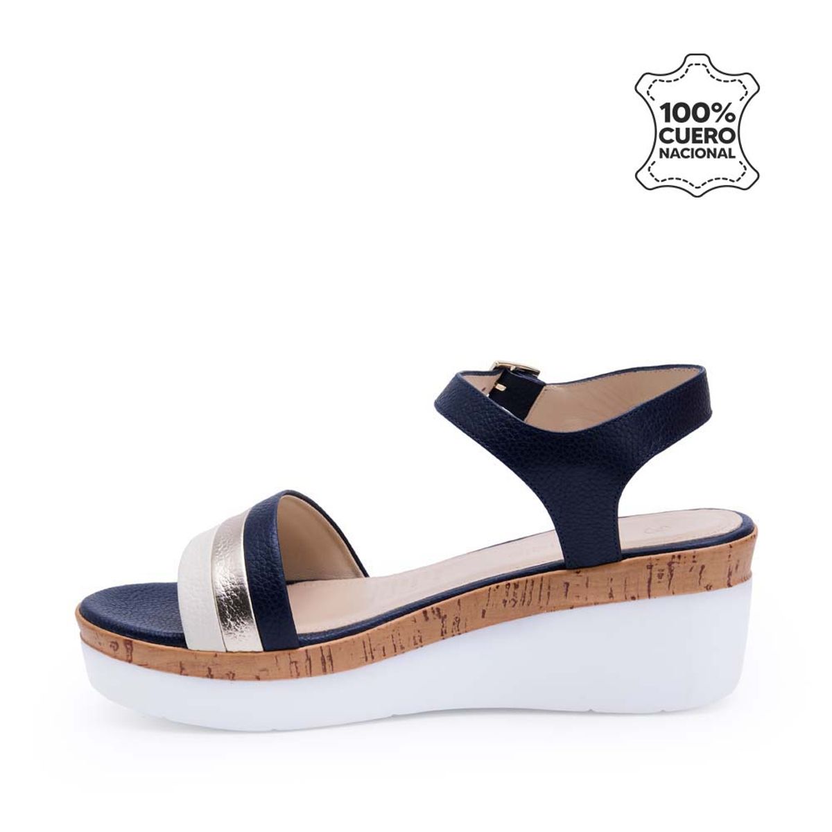 VIALE - Sandalia Dorsay Casual ALE-2512 Blanco Azul Viale Cuero