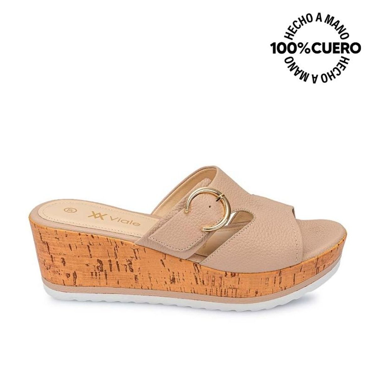 VIALE - Sandalia Slide Casual ALE-2508 Avena Viale Cuero