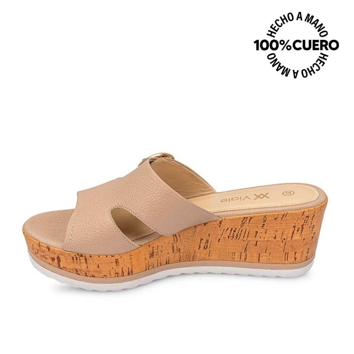 VIALE - Sandalia Slide Casual ALE-2508 Avena Viale Cuero