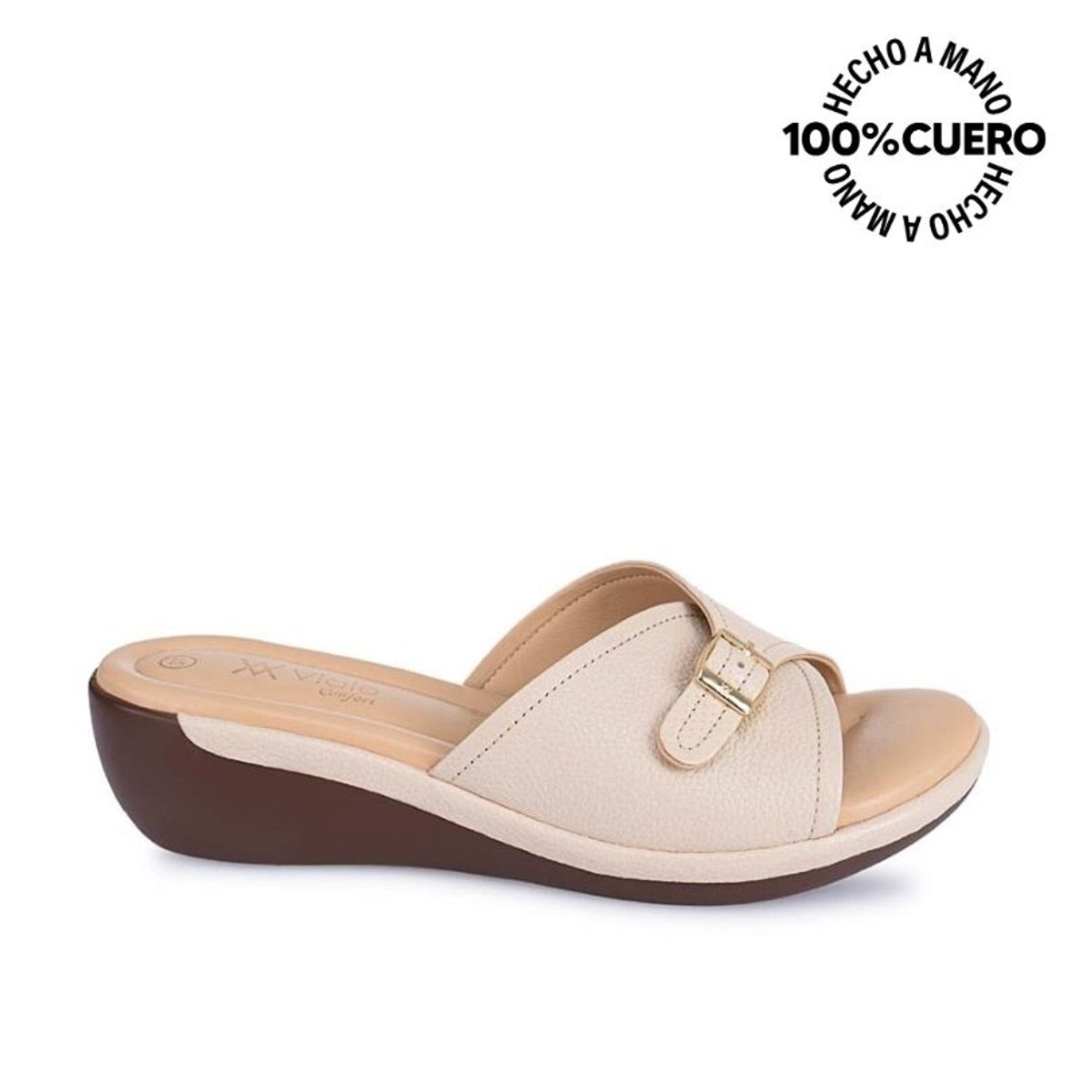 VIALE - Sandalia Slide Casual WIL-2502 Vainilla Viale Cuero