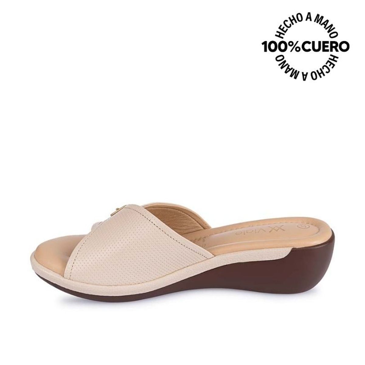 VIALE - Sandalia Slide Casual WIL-2502 Vainilla Viale Cuero