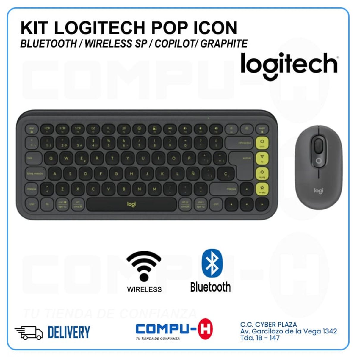 LOGITECH - TECLADO LOGITECH + MOUSE POP ICON BLUETOOTHWIRELESS SP  COPILOT GRAPHITE