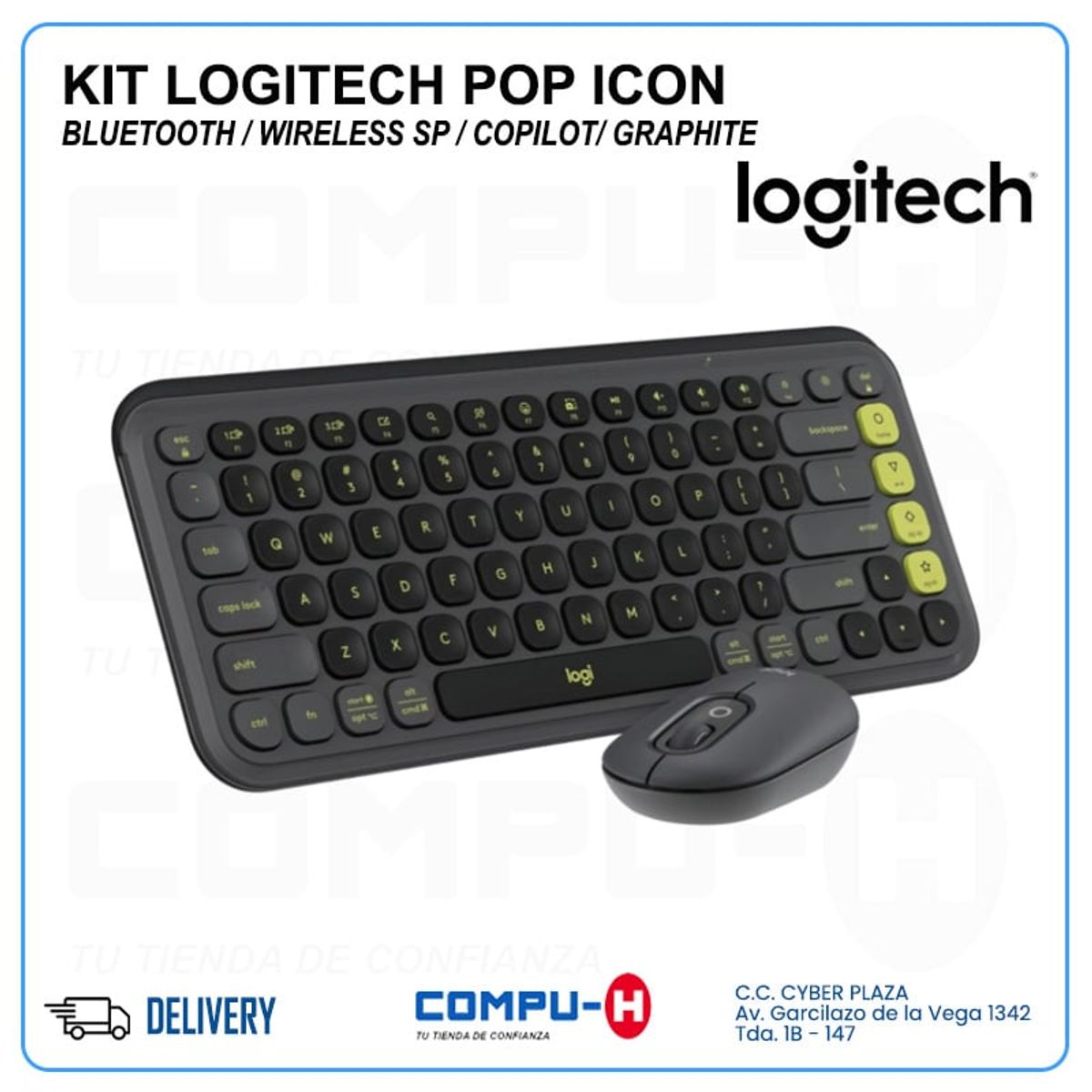 LOGITECH - TECLADO LOGITECH + MOUSE POP ICON BLUETOOTHWIRELESS SP  COPILOT GRAPHITE