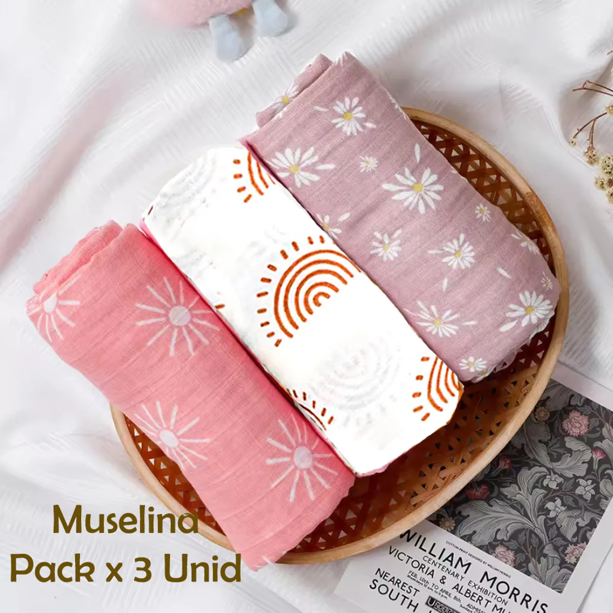 GENERICO - Manta Muselina para Bebé Algodón Pack x  3 Unidades