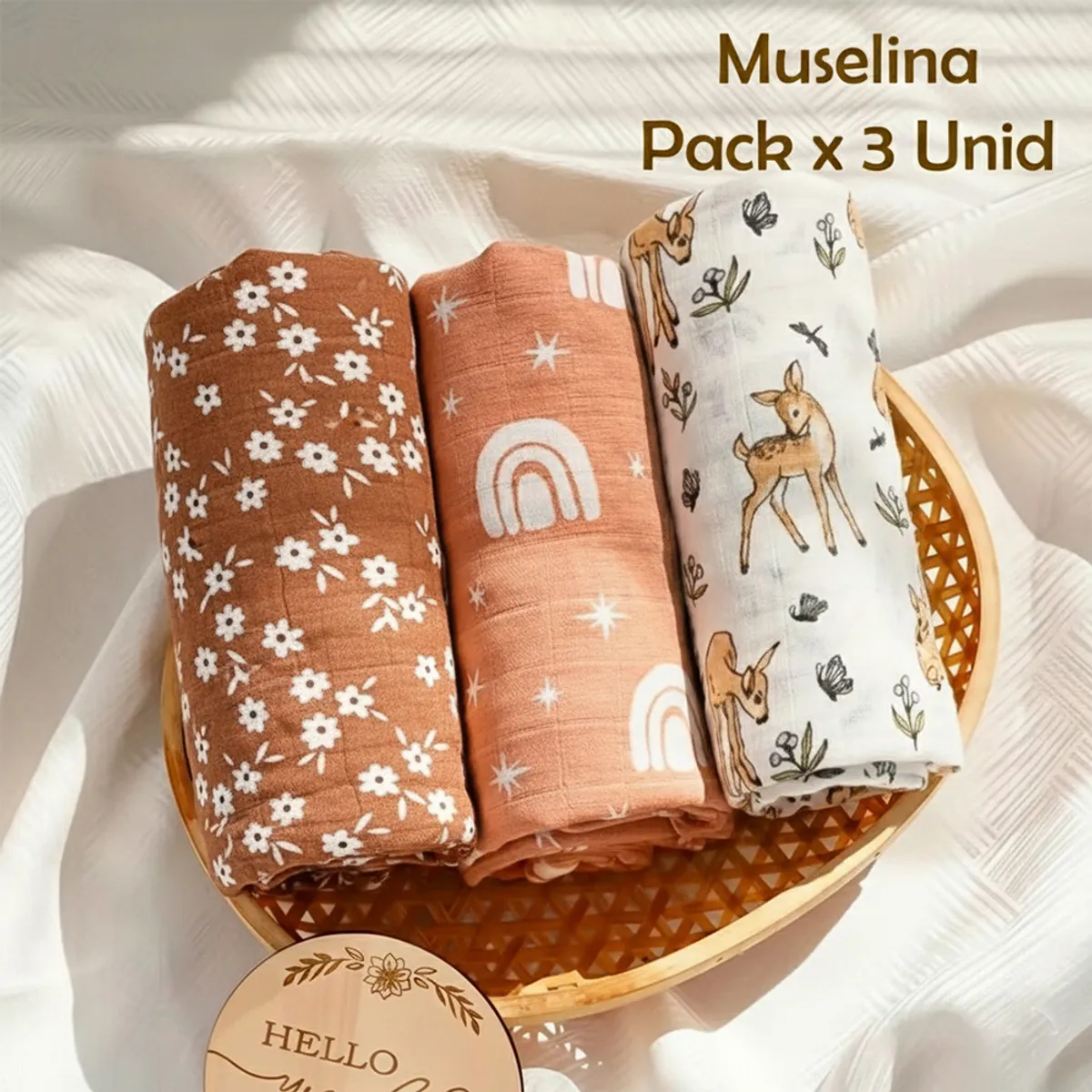 GENERICO - Manta Muselina para Bebé Algodón Pack x  3 Unidades