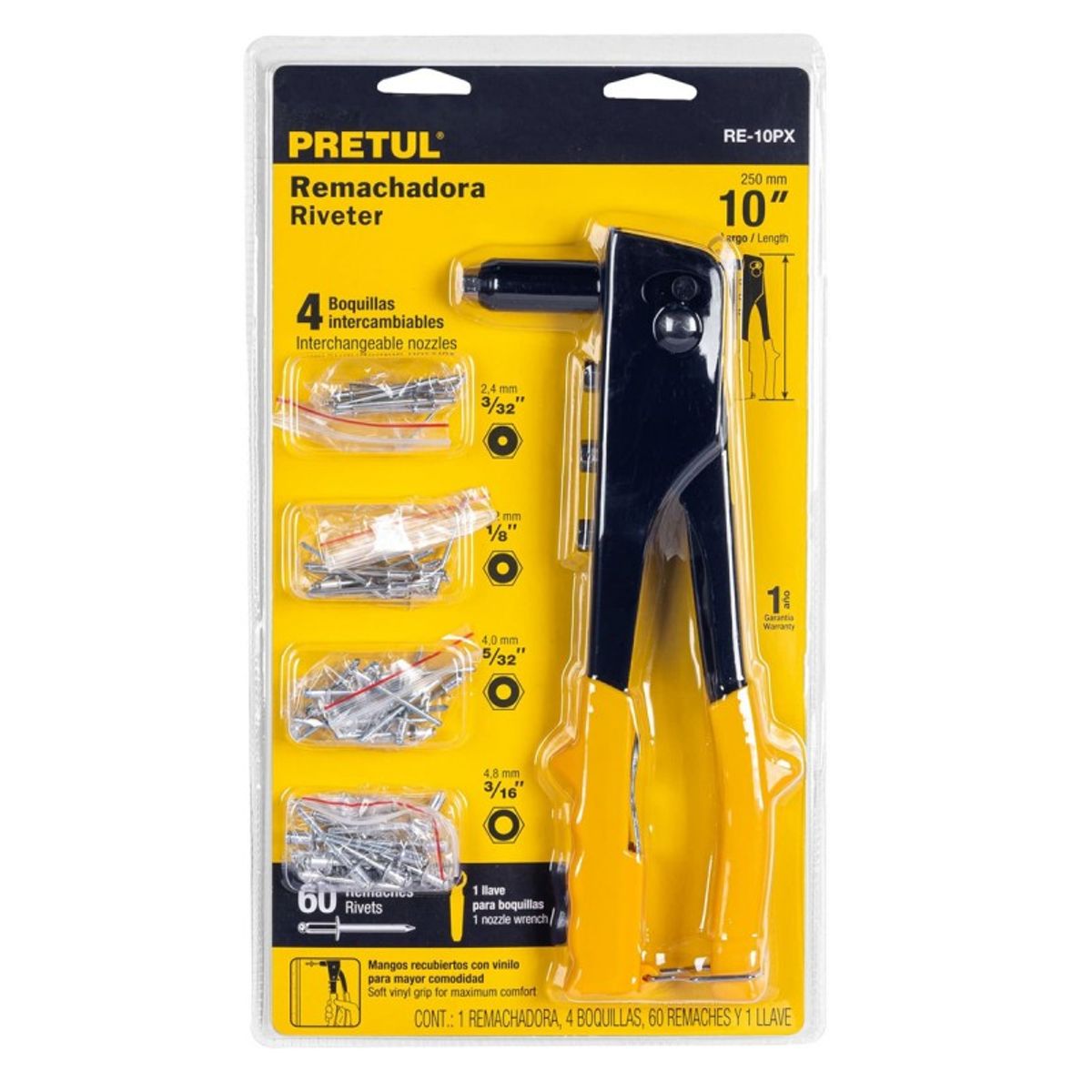 PRETUL - Remachadora Manual de 10" con 4 Boquillas con Remaches