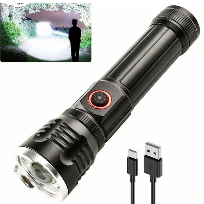 CAFINI - Linterna Led Táctica Con Zoom Telescópico - Recargable