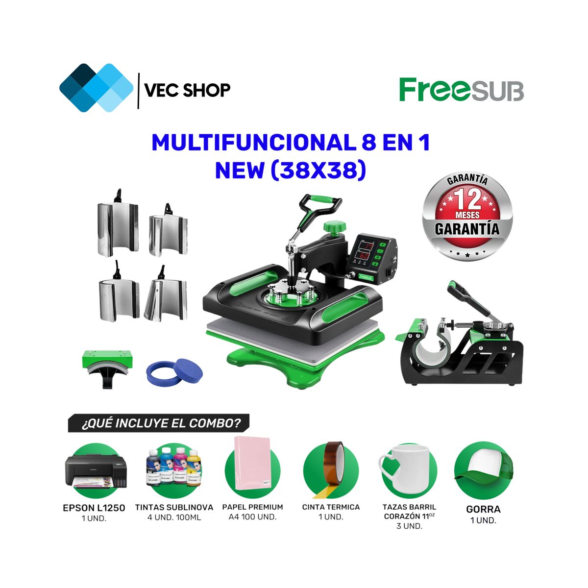 GENERICO - Maquina de Sublimación Multifuncional 8 en 1 New Sublimadora + Combo