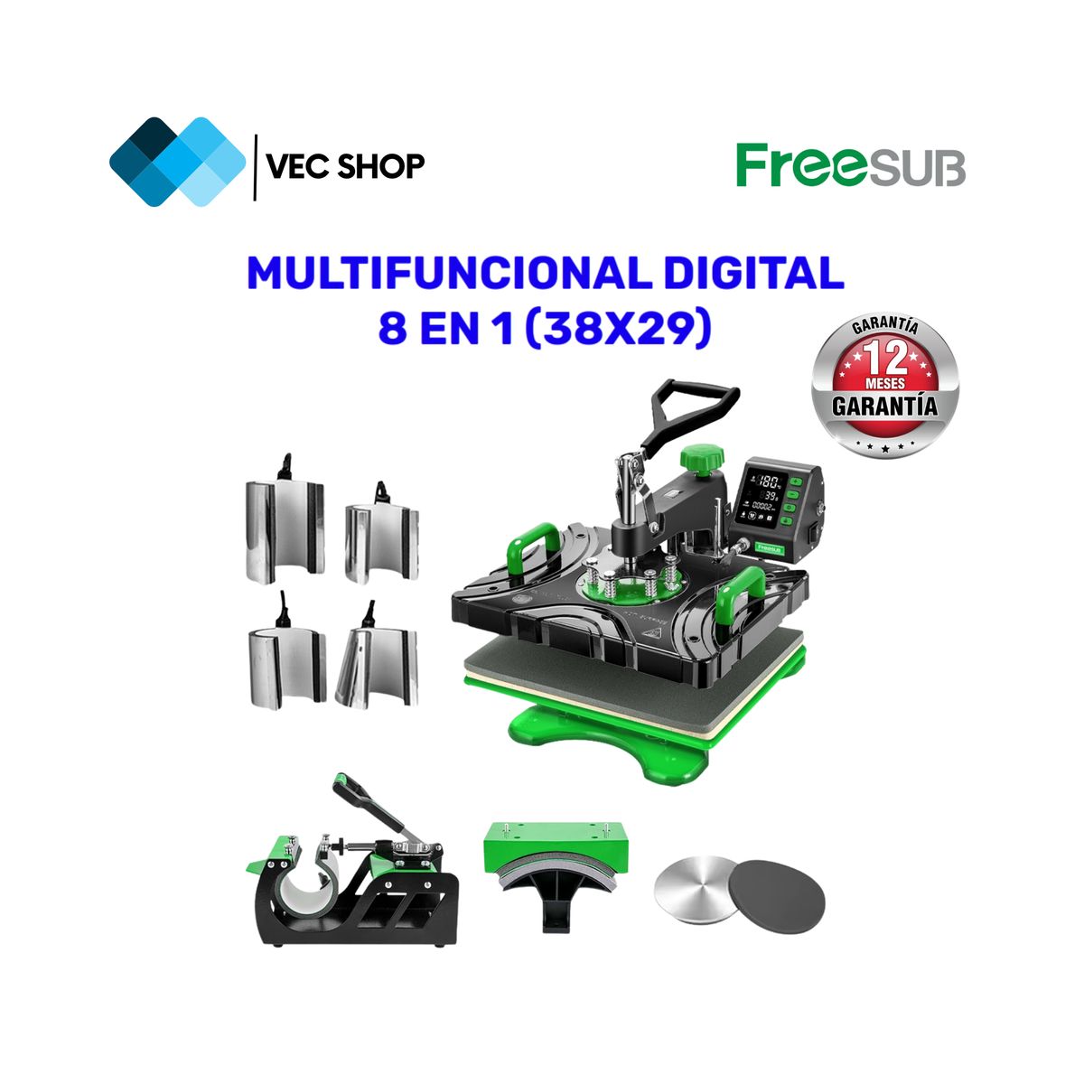 GENERICO - Maquina de Sublimación Multifuncional Digital 8en1 Sublimadora Freesub