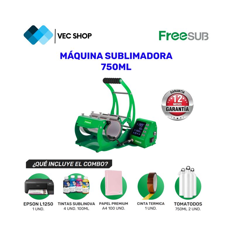 GENERICO - Maquina de Sublimación 750 ml Sublimadora Freesub + Combo