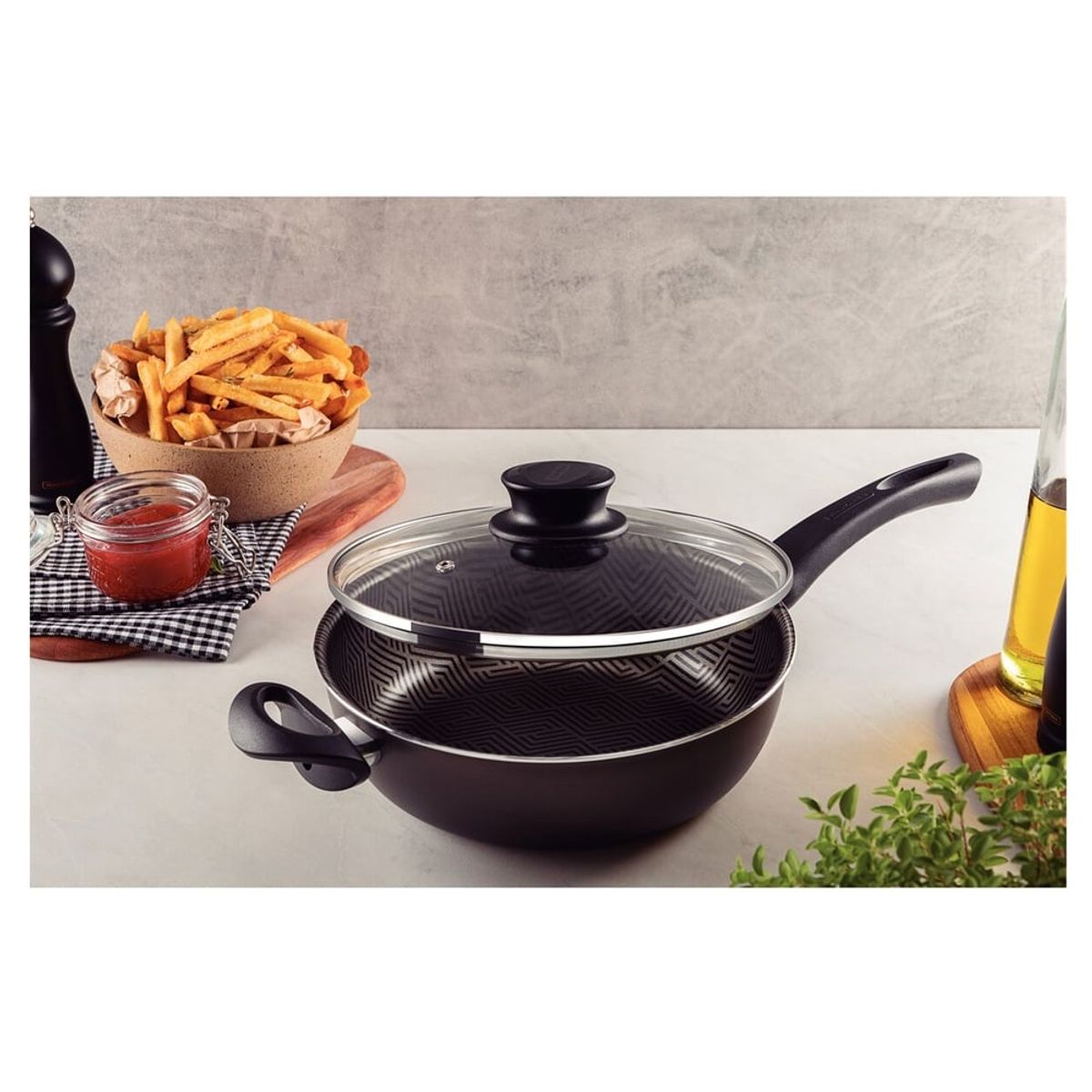 TRAMONTINA - Sarten Tramontina de Aluminio Honda c/Tapa 24 cm Paris