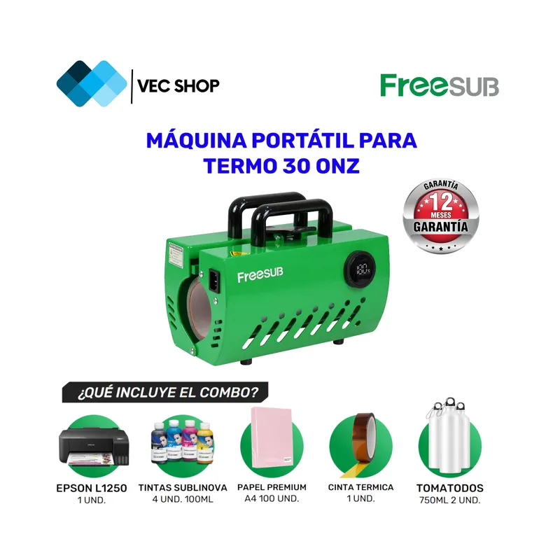 GENERICO - Maquina de Sublimación Portátil para Termo 30 oz Sublimadora + Combo
