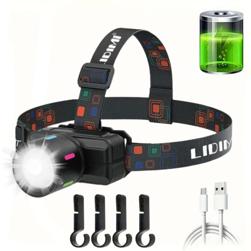 LIDIMI - Linterna de Cabeza Frontal Recargable con Zoom y USB-C