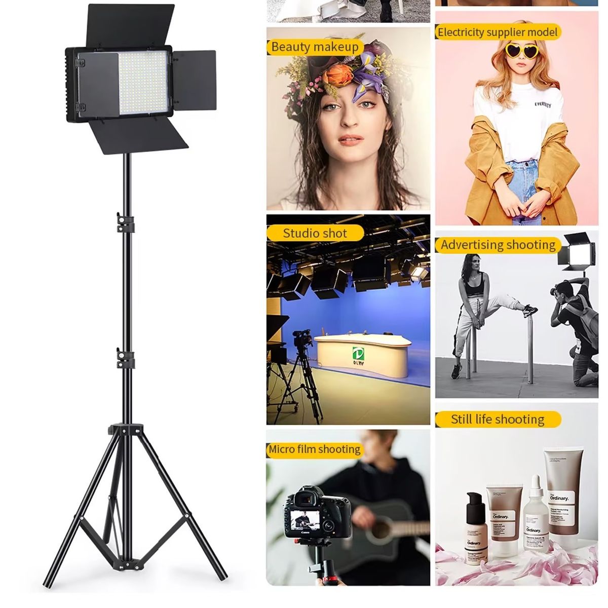 GENERICO - Kit Panel LED RL-1200 con Barndoors + Trípode 210 cm