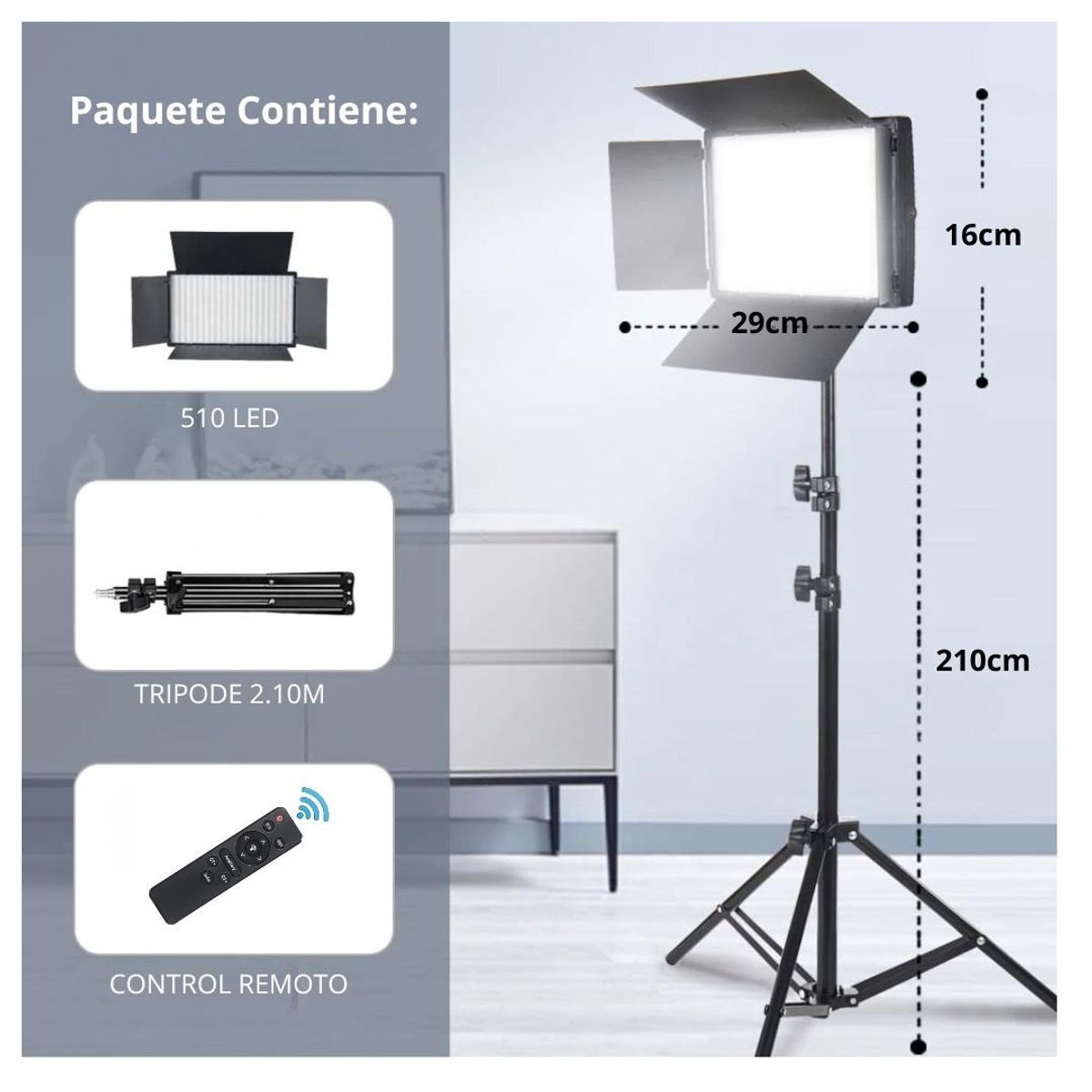 GENERICO - Kit Panel LED RL-1200 con Barndoors + Trípode 210 cm