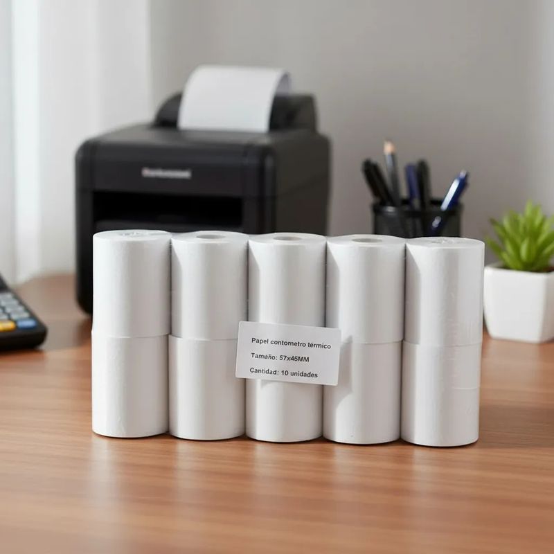 JPSYSTEMS - 10 rollos de papel contometro térmico blanco 57x45mm 55g 57x45 para ticketera
