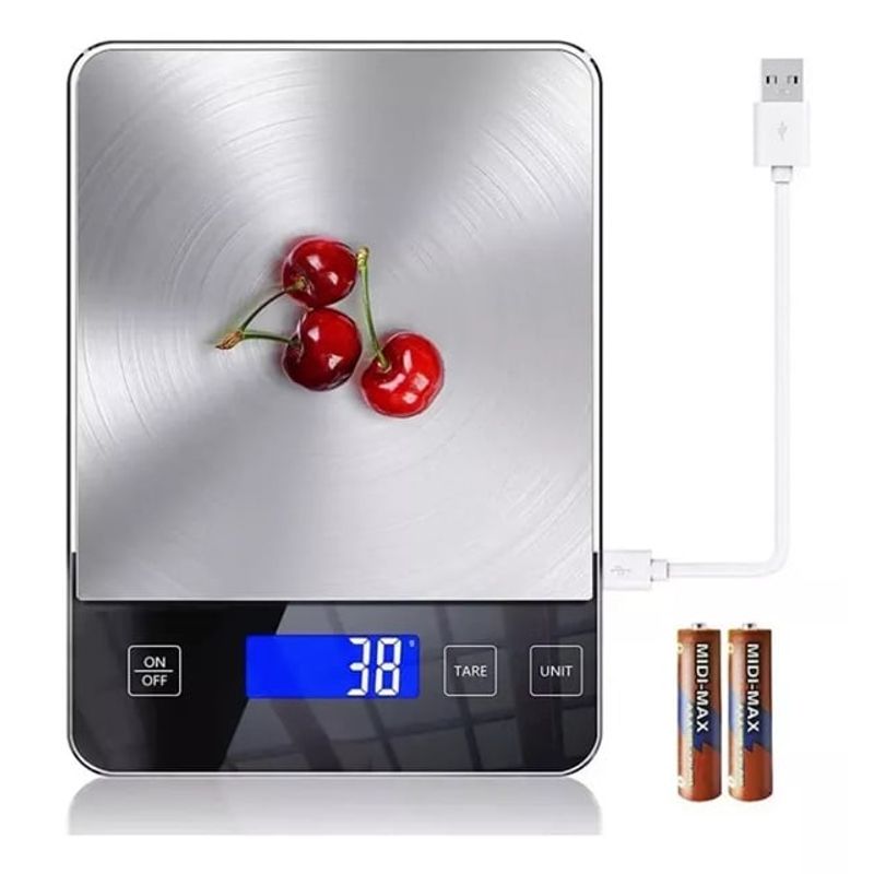 JPSYSTEMS - Balanza gramera acero inoxidable 10KG botones táctiles a bateria pilas