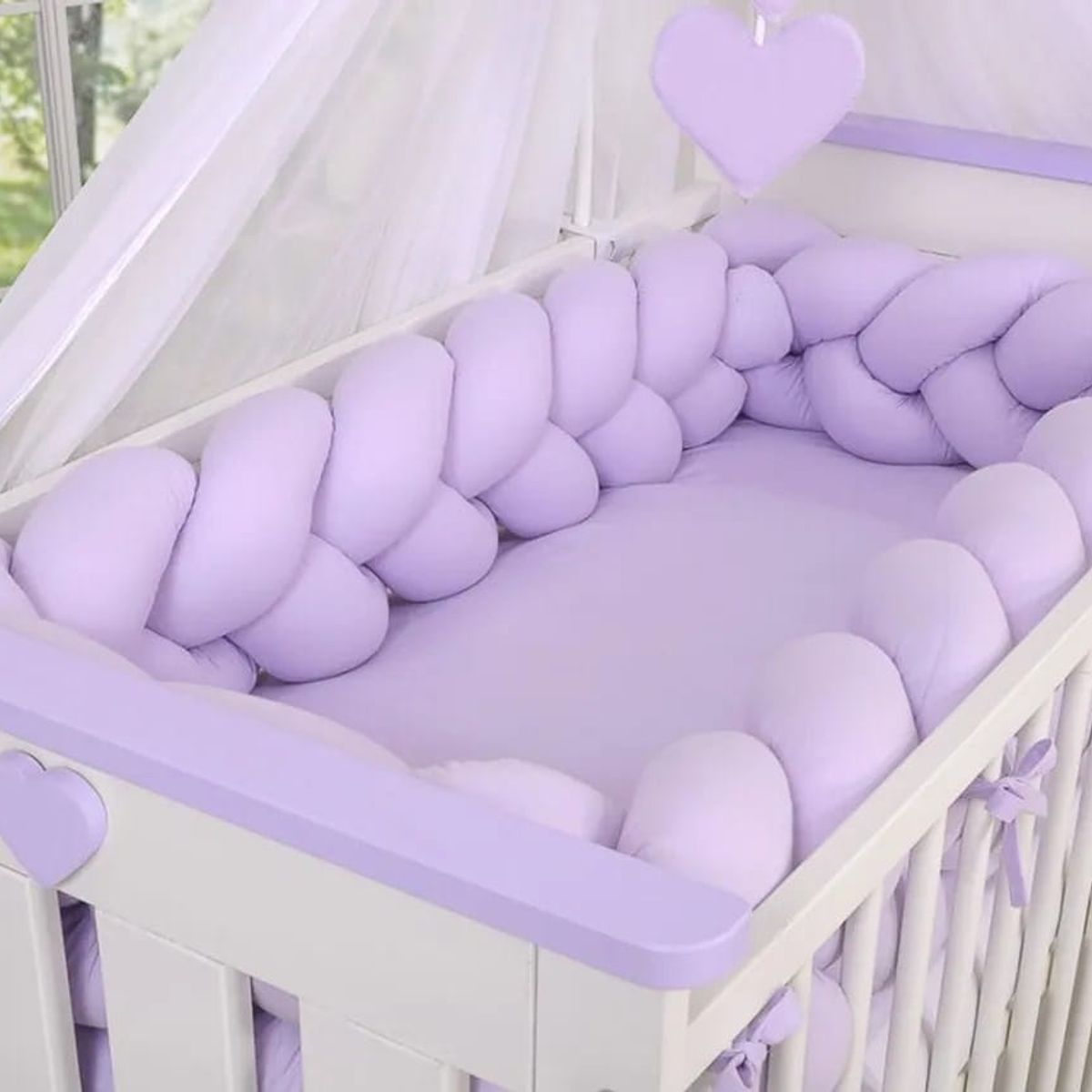 GENERICO - Protector de cuna trenzado 3 metros Terciopelo Lila