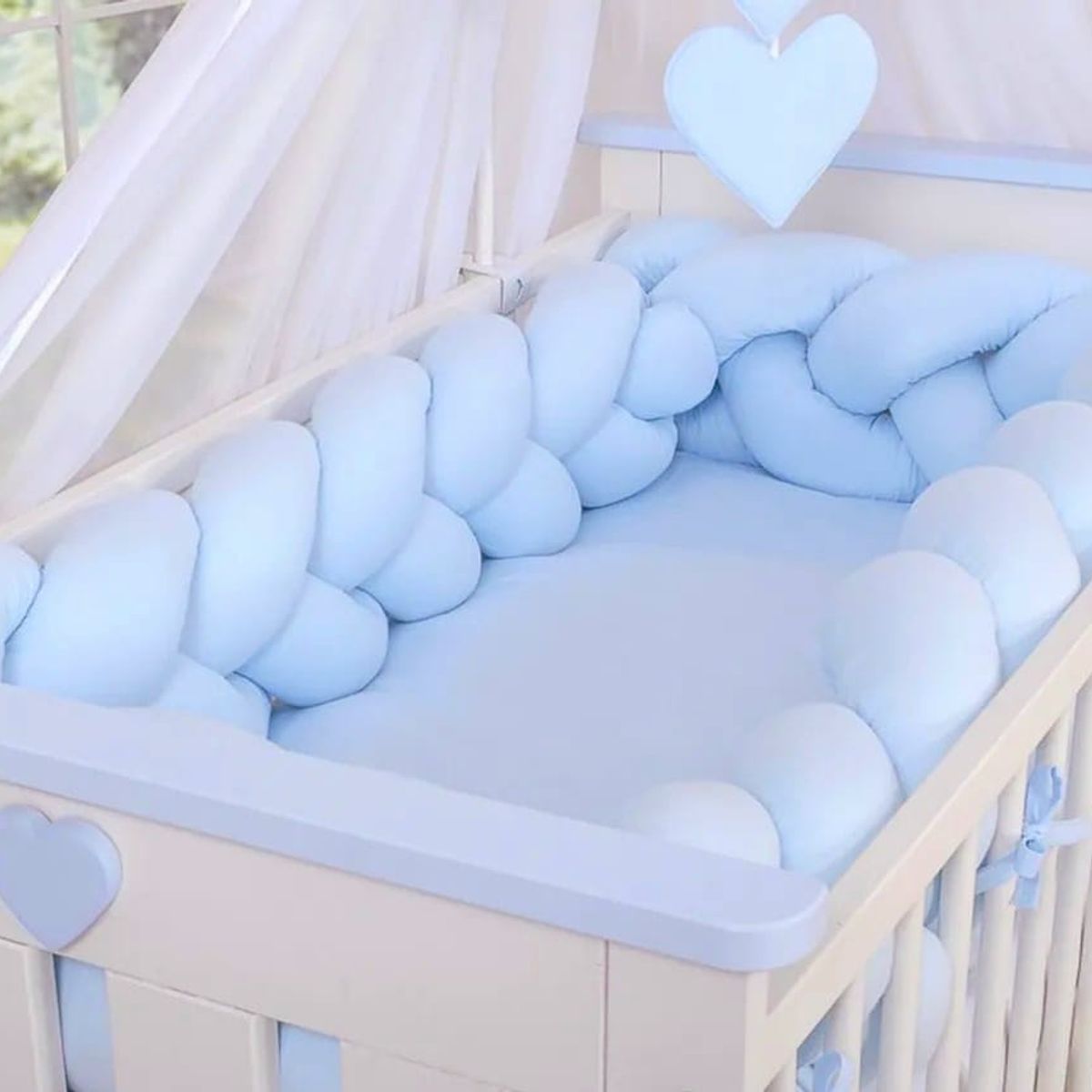 GENERICO - Protector de cuna trenzado 3 metros tercipelo Celeste